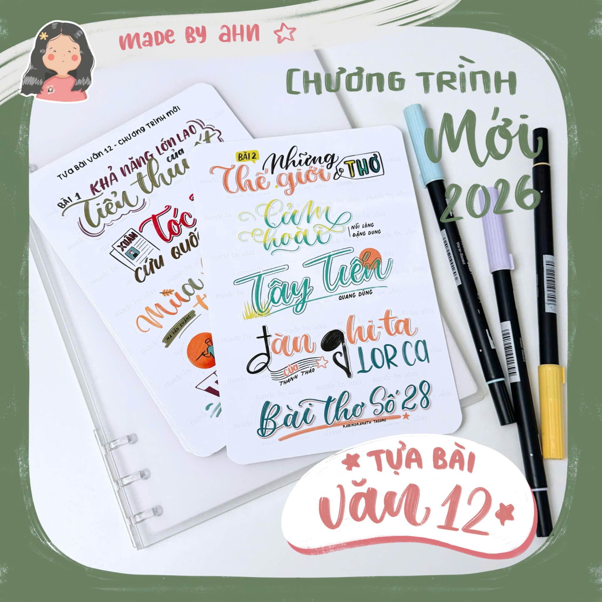 Sticker TỰA BÀI VĂN HỌC 12, nhãn tên tiêu đề môn ngữ văn lớp 12